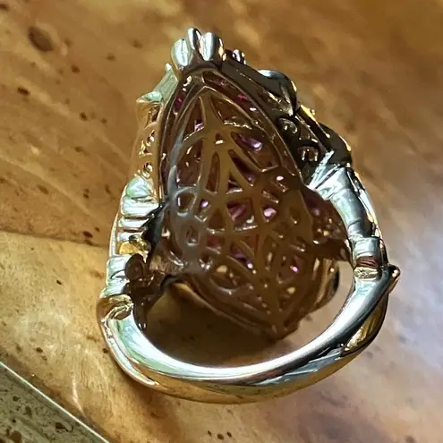 Natural Rhodolite Garnet Sterling Silver Cocktail Ring Size 6.75