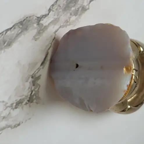 Vintage Agate Gold Tone Copper Adjustable Ring 6