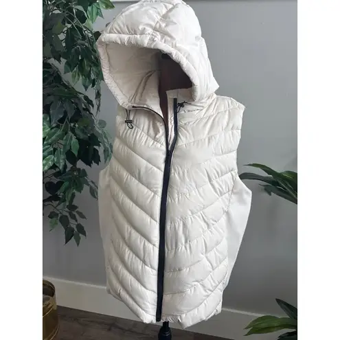 Tahari Hooded Puffer Vest Cream Quilted Zip Up Lightweight Women Size 2X New