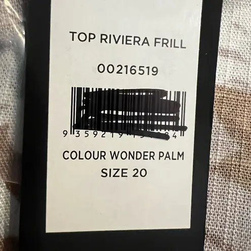 New Arna York Collection Riviera Frill Wonder Palm Shirt Size 20 Linen Blend Tan