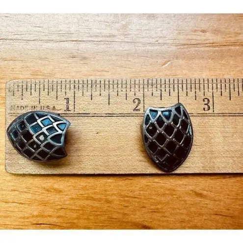 1920s Silver Tone W/Black Shoe Button Cover Ornamental Stamped Pat. 1419034 2pcs