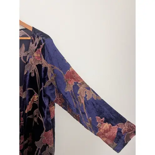 Velvet Crush Burnout Floral Open Front Top Medium Kaftan Kimono Witch Whimsy Black