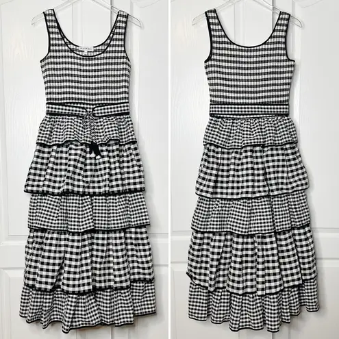 Hunter Bell Andrea Dress Black White Gingham Tiered Midi Size 4