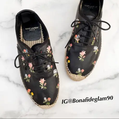 Saint Laurent Grunge floral-print leather lace-up espadrille sneaker size 36.5