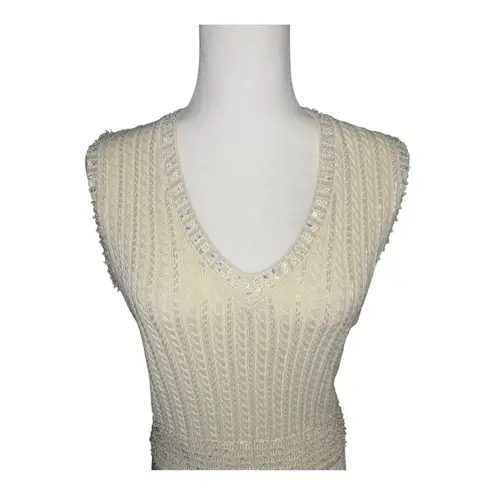 Vintage Beaded Knit Sweater Vest | Y2K Glam Classic | Deadstock Small Vie