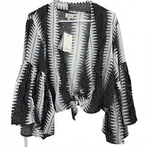 Elan Bell Sleeve Cover-Up Cardigan Abstract Black White Kenya NWT XS