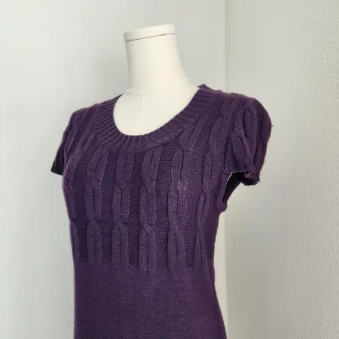 she's cool Y2K Purple Cable Knit Sweater Dress Short Sleeve Whimsigoth Winter S