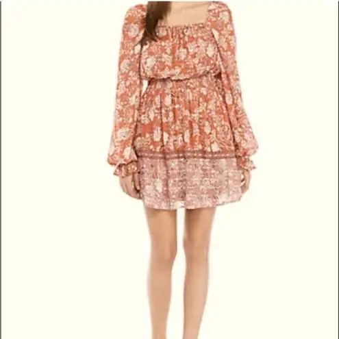 Wonderly Floral Dress Orange Pink Square Neck