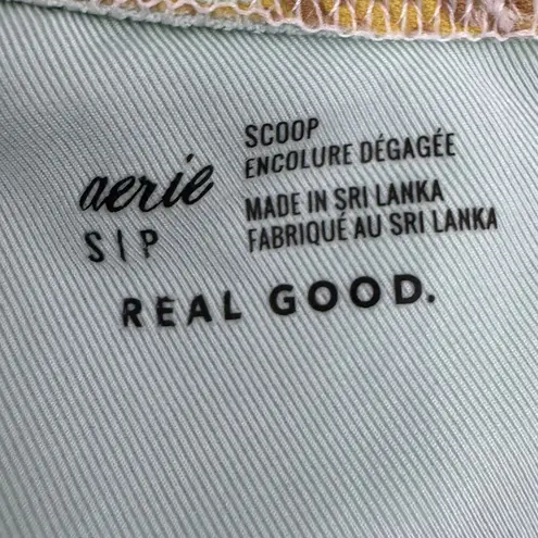 Aerie Grommet Longline Scoop Bikini Top Small Multicolor Tropical Lace Up Padded White