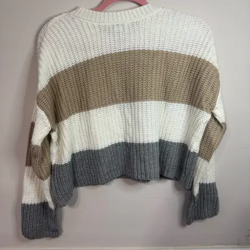Sincerely Jules | Acrylic Cream, Brown, & Gray Striped Sweater | Size Small