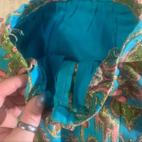 Vintage 60s batik handmade mini skirt turquoise Green Size XXS