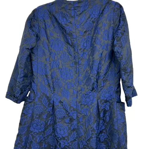 Vintage 1950s Handmade Navy Floral Brocade Coat Dress Mid Century Elegant Blue Size M