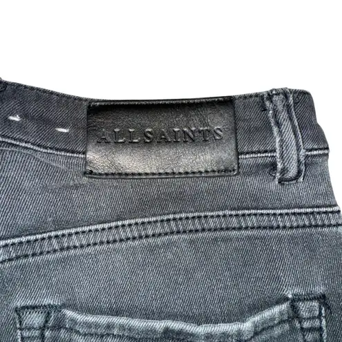 ALLSAINTS Stilt Fit Black Denim Jeans W27 Distressed Raw Hem Gray Size 27