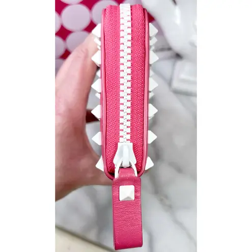 Valentino Garavani Pink & White Vitello Colorblock Rockstud Zip Around Wallet