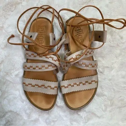 Latigo  Gem Tan Leather Wraparound Lace Up Flats Sandals Size 6