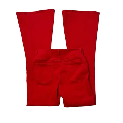 Edikted Engine Red Lace Up Front Flare Leg Jeans, Sz M