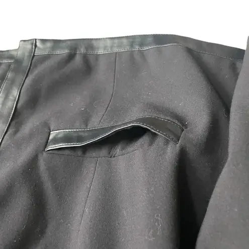 Larry Levine Women Jacket L Black Faux Leather Trim Blazer Career, Classic Retro