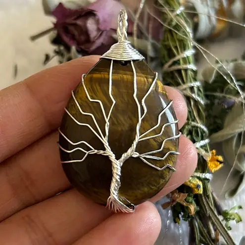 Handmade Tigers Eye Tree of Life Silver tone Pendant š¤āØ