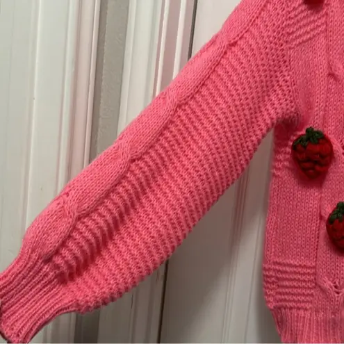 Boutique Pink Strawberry Knit Button-up Cardigan