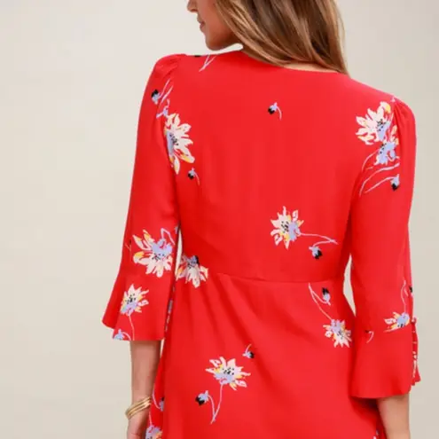 Free People  Time On My Side Red Floral Print Wrap Dress Size Small - Image 4