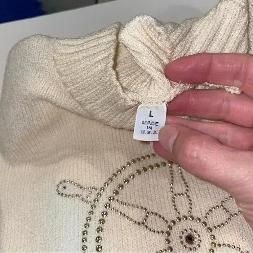 Vintage 80’s St. John santana knit creamy mock neck sweater nautical bling Silver Size L