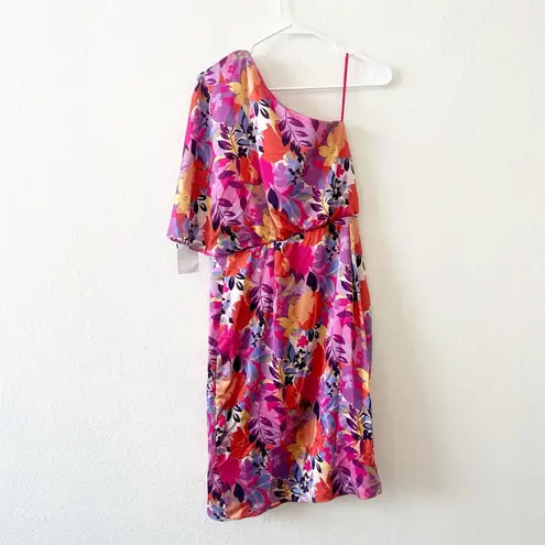 Aidan Mattox NEW Pink Floral One-Shoulder Dress Size 10 Ruffle