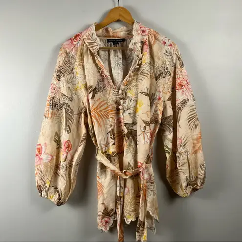 Boston Proper  Sz M Ipanema Orchids Print Linen Blend Tunic Top Tropical