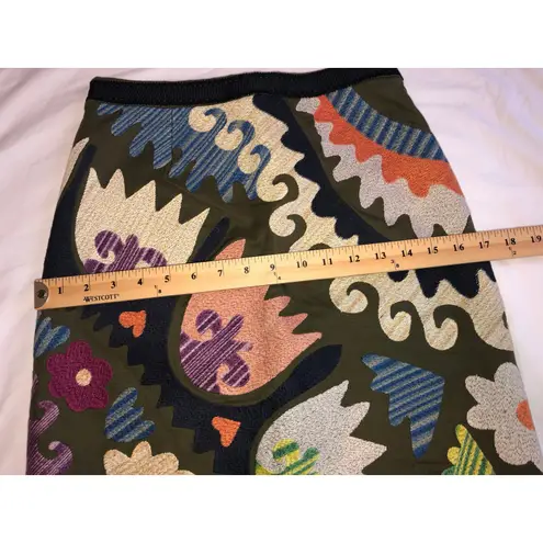 Embroidered Skirt Size 0 Patchwork Floral Tulipa Vanessa Virginia Boho Folk Art Green