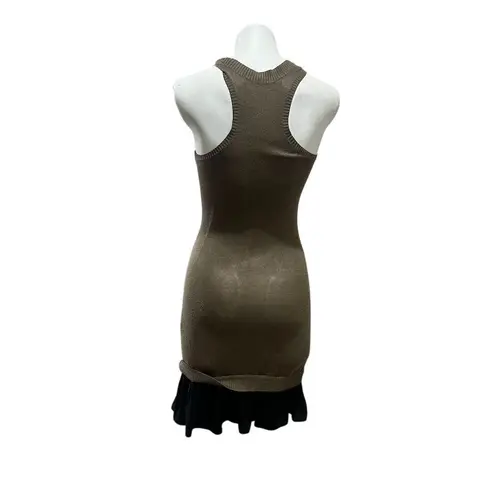 Rachel Roy Sleeveless Racerback Olive Knit Dress Chiffon Ruffle S