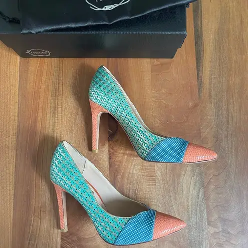 Lucy Choi London “Cupid” High Heels Orange Green Blue Lizard Size 36 / 6