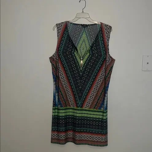 MSK XL Multicolor Sleeveless Geometric Pattern Dress Green