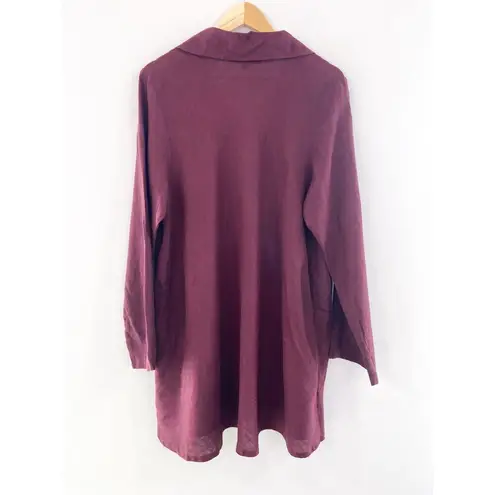 Flax Women's Burgundy 100% Linen Tunic Shirt Dress Medium Lagenlook Long Sleeve