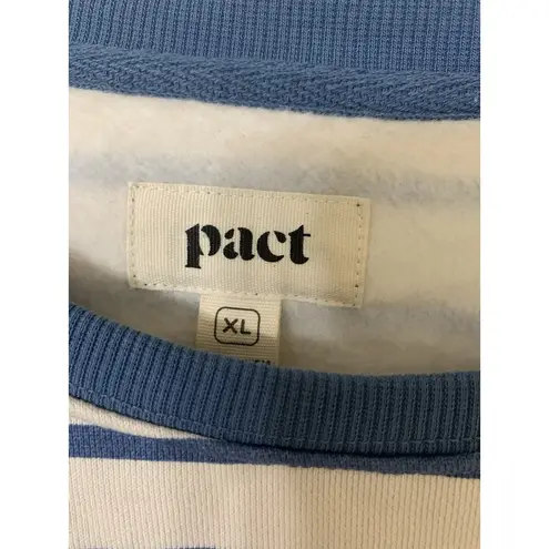 Pact  Crewneck Sweatshirt Organic Cotton Ivory W Blue Stripes & Red Hearts XL EUC