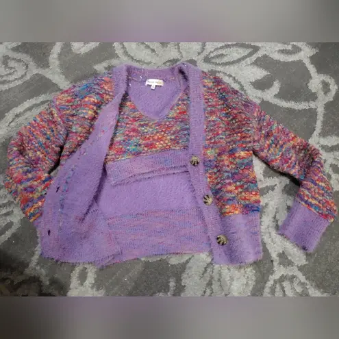 Hazel Moon fuzzy rainbow cardigan and bralette