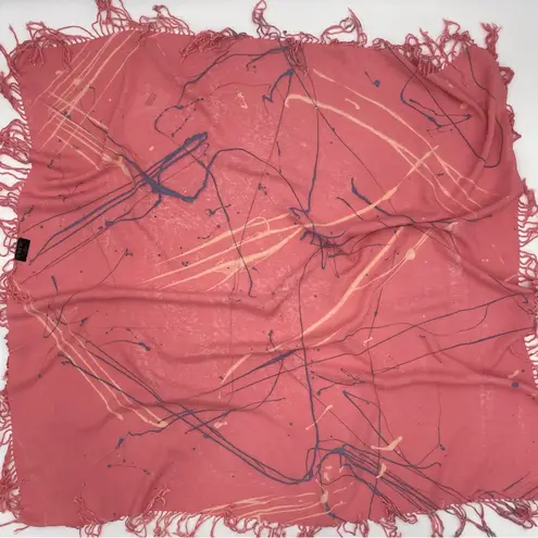 Splatter Paint Scarf Pink Fringe Eclectic Square Art to Wear Funky Colorful