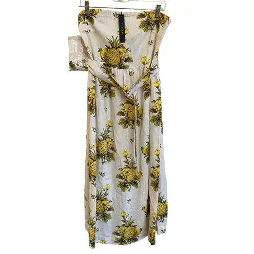 Tahari Pineapple Linen Blend Pineapple Strapless Midi Dress 8 NWT