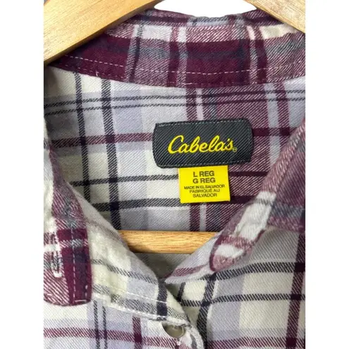 Cabela's  Maroon Plaid Long Sleeve Button Up Shirt Women's Large