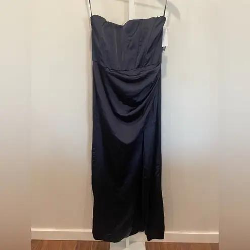 After Six Strapless Topstitched Corset Satin Maxi Dress Size 12 Blue