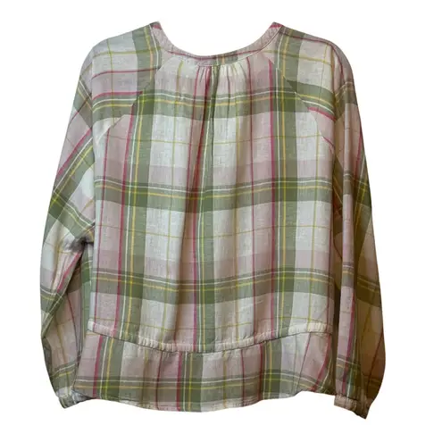 Time & Tru Plaid Button Up Top Long Sleeve Peplum Cinched Waist Bohemian Style # Pink Size 16