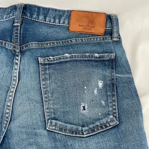 Moussy Vintage Lancaster Skinny Blue Jeans Distressed Splattered Embroidered 29