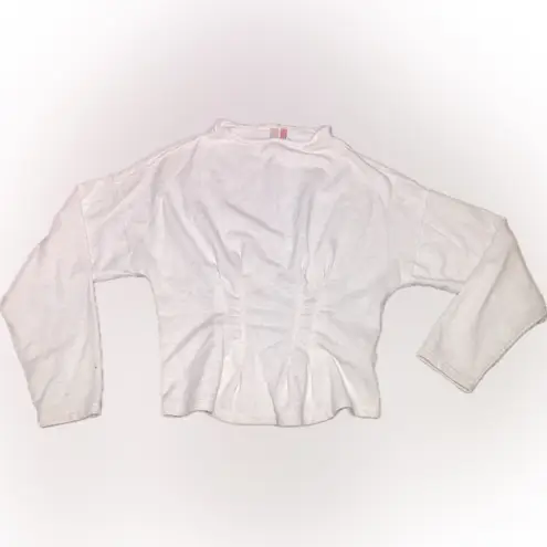 Pilcro Pleated Oatmeal Heathered Cream Raw Edge Long Sleeve Sweatshirt S