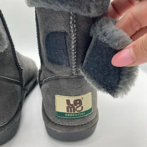 Lamo Gray Lambskin Leather Boots Winter Cozy Loungewear Slippers Women's size 6