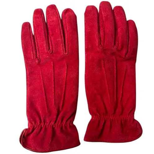 Vintage Red Suede Leather Winter Gloves | Soft Fleece Lining | Fits Large