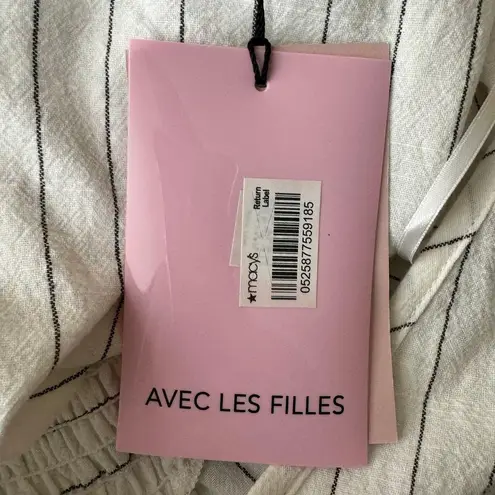 Avec Les Filles Stripe V-Neck Smocked Cropped Top Size L NWT $79