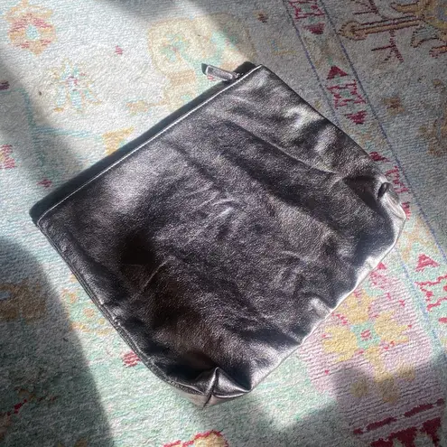Free People  Faux Leather Clutch Purse Metallic Silver Portfolio Pouch Tote Bag