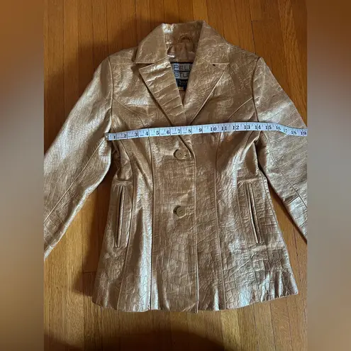 Vtg 90s Pelle Studio Metallic Gold Crocodile Blazer