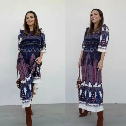 Ba&sh - NWOT - Mandie Smocked Midi Dress in Geometric Size 0 (US 2 / XS)