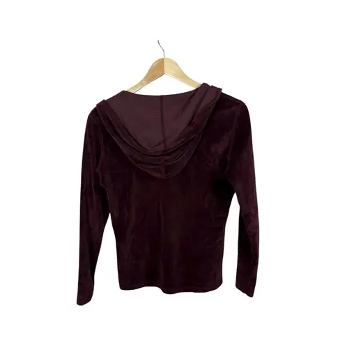 Vintage Y2K Omgirl Velvet Hooded Long Sleeve Top Burgundy Size Small Red