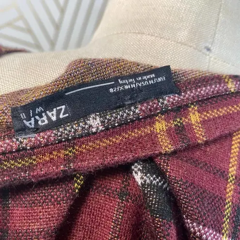 ZARA  Dress Plaid Oversized Short Sleeve T-Shirt Red‎ Check Dress Size Medium - Image 11