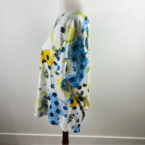 Allison Daley Floral Watercolor Rhinestone Embellished Top Colorful Artsy Blouse